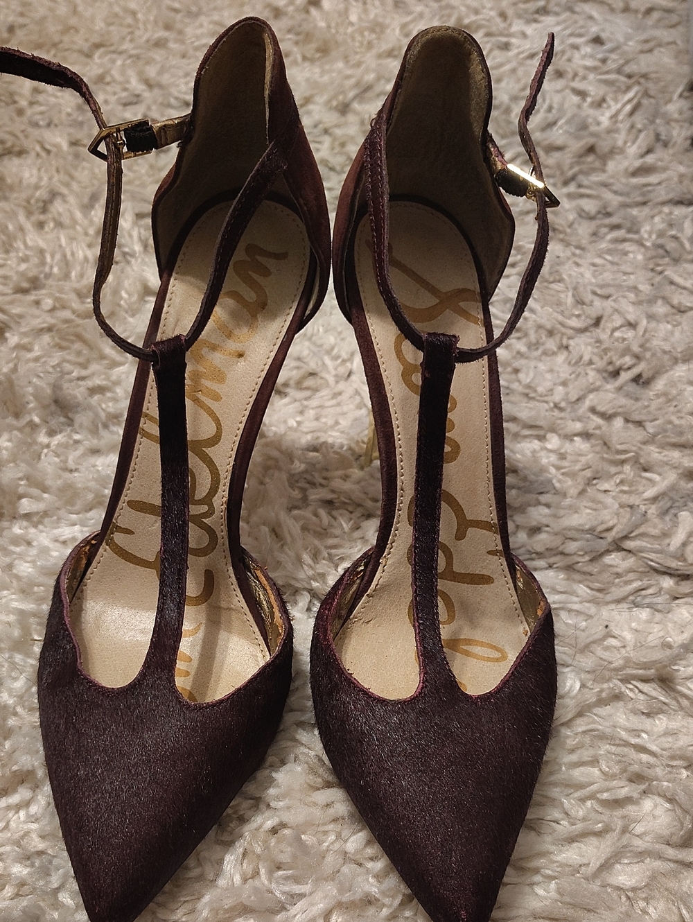 Sam Edelman Dark Burgundy T-Strap Pointed Heels